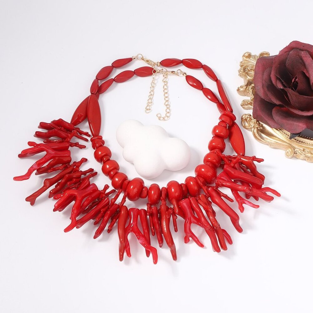NEW Thalassa Brilliant Red Acrylic Coral Sea Goddess Statement Necklace - Picture 2 of 6